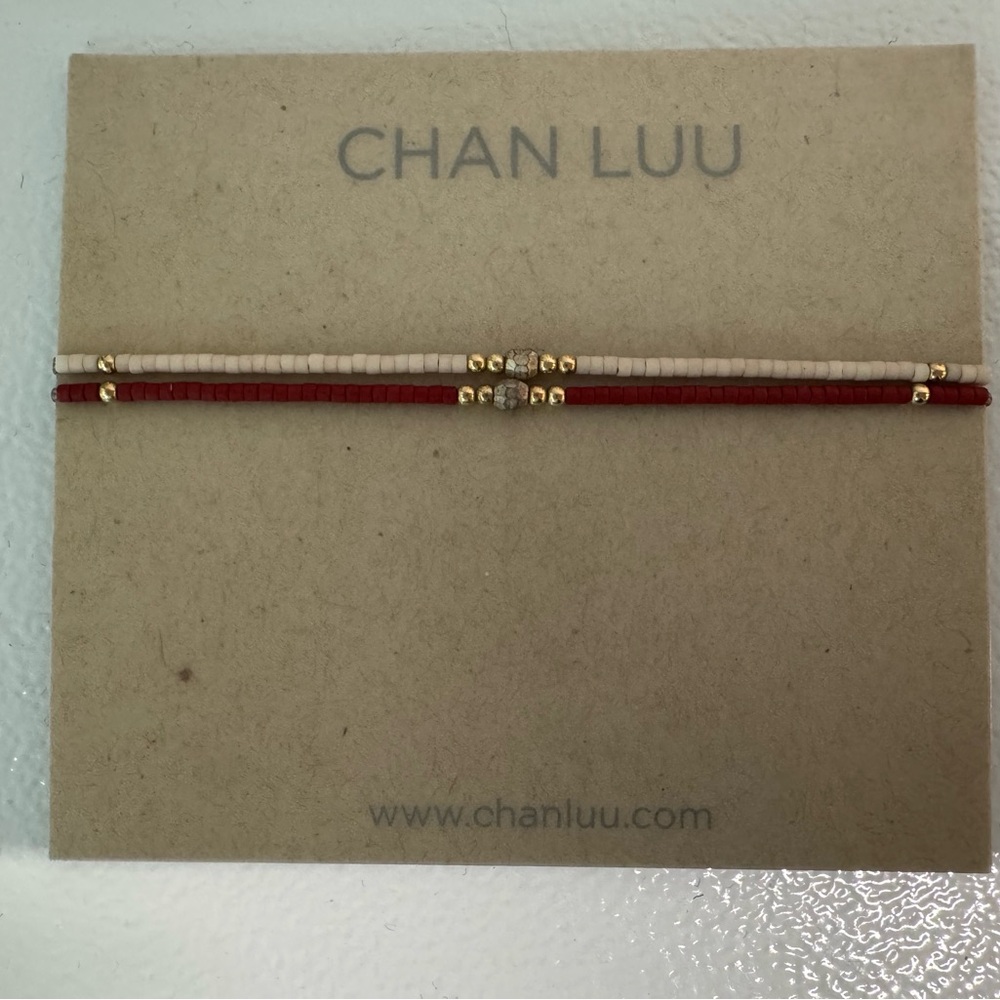 Chan Luu Bracelet Set, New, Micro Red/Orange & Cream, Silver & Gold Tone Beads